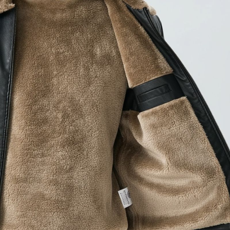 جاكيت أركان بجلد فاخر وياقة فرو