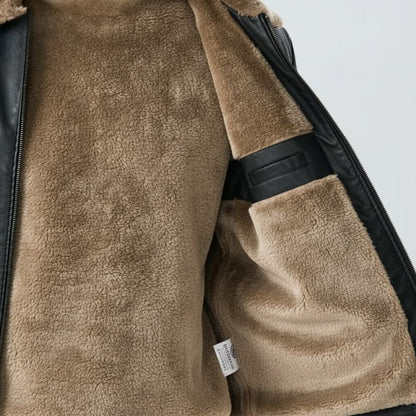 جاكيت أركان بجلد فاخر وياقة فرو